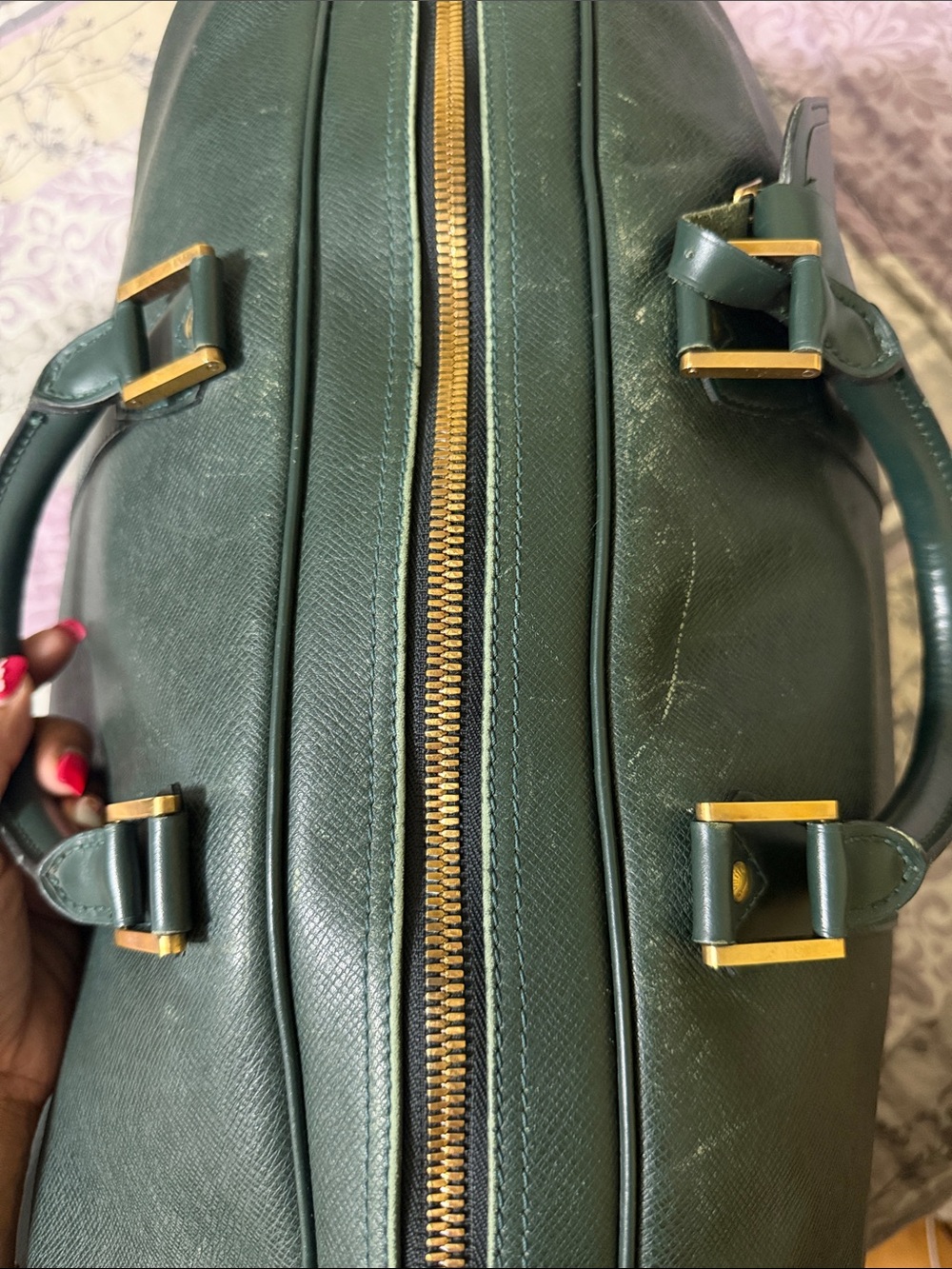 Louis Vuitton Green Leather Travel Duffel with Gold-Tone Hardware . - Picture 10 of 12